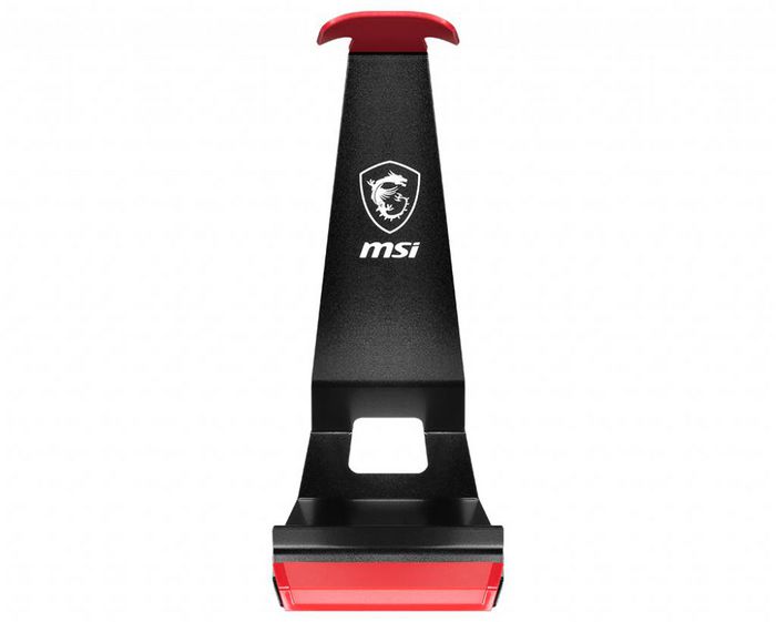 MSI Hs01 Gaming Headset Stand 'Black With Red, Solid Metal Design, Non Slip Base, Cable Organiser, Supports Most Headsets, Mobile Holder' - W128252438
