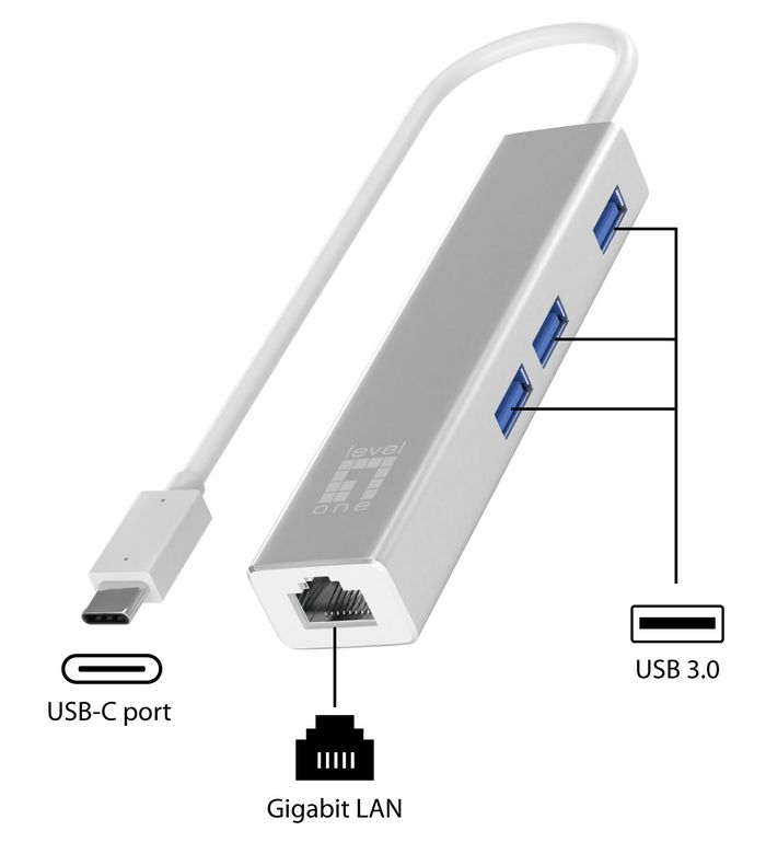 LevelOne Gigabit Usb-C Network Adapter With Usb Hub - W128258210