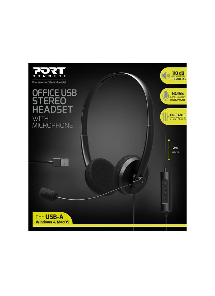 Port Designs Headphones/Headset Wired Head-Band Office/Call Center Usb Type-A Black - W128261202