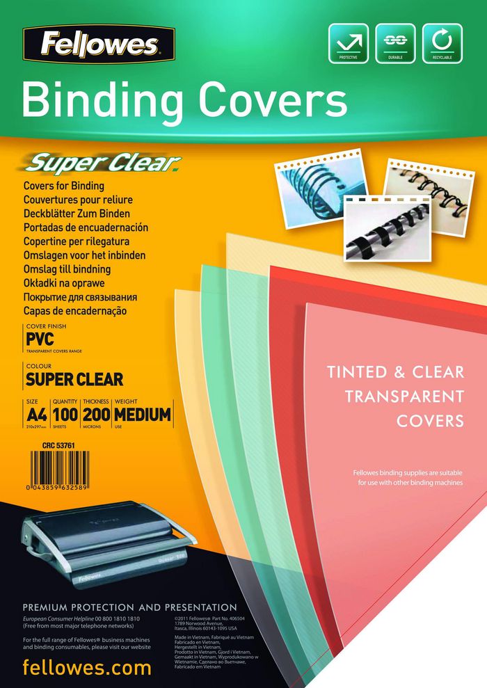Fellowes Binding Cover A4 Pvc Transparent 100 Pc(S) - W128263320