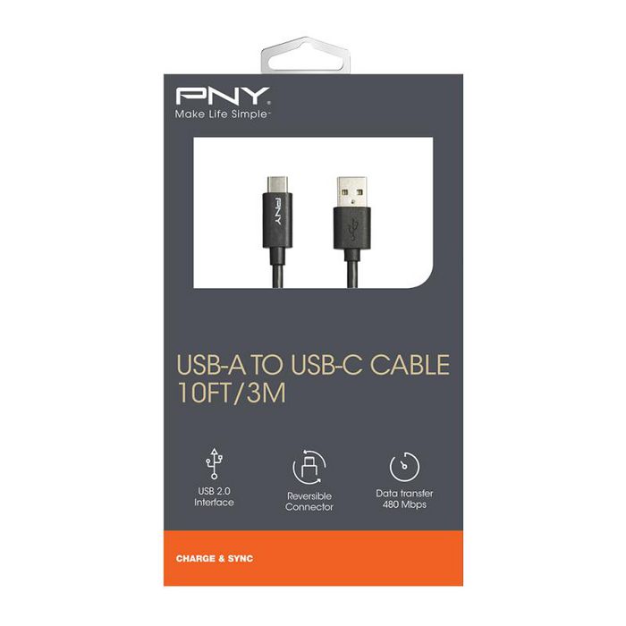 PNY Usb Cable 3 M Usb 2.0 Usb A Usb C Black - W128265200