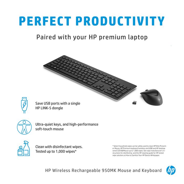 HP Wireless Rechargeable 950Mk Mouse And Keyboard Used for all EU countries - W128267114