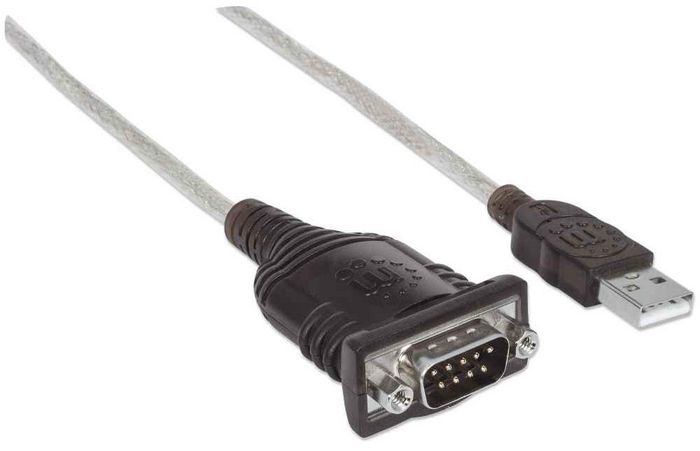 Manhattan Usb-A To Serial Converter Cable, 1.8M, Male To Male, Serial/Rs232/Com/Db9, Prolific Pl-2303Ra Chip, Black/Silver Cable, Three Years Warranty, Polybag - W128267215