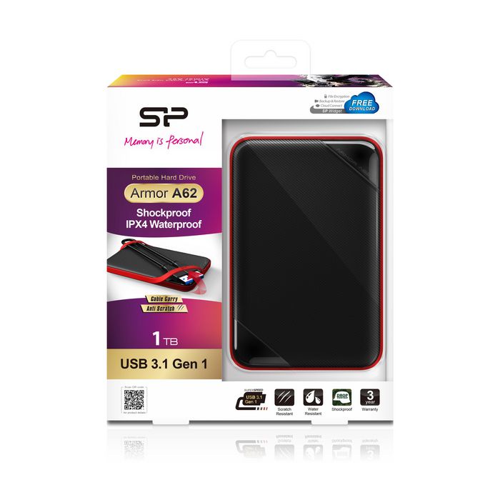 Silicon Power Armor A62 External Hard Drive 1000 Gb Black, Red - W128267451