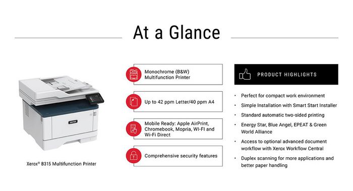 Xerox B315 Multifunction Printer, Print/Scan/Copy, Black And White Laser, Wireless, All In One - W128561558