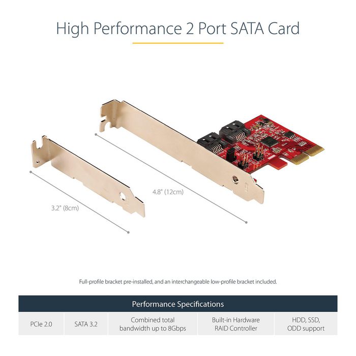 StarTech.com Sata Pcie Card - 2 Port Pcie Sata Expansion Card - 6Gbps - Full/Low Profile - Pci Express To Sata Adapter/Controller - Asm1062R Sata Raid - Pcie To Sata Converter - W128273122