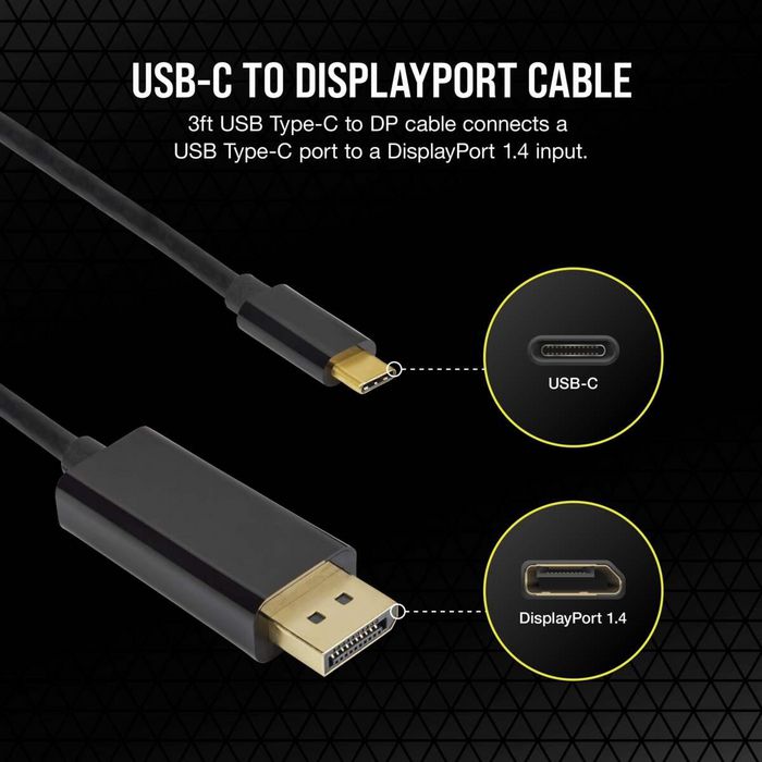 Corsair Video Cable Adapter 1 M Usb Type-C Displayport Black - W128282266