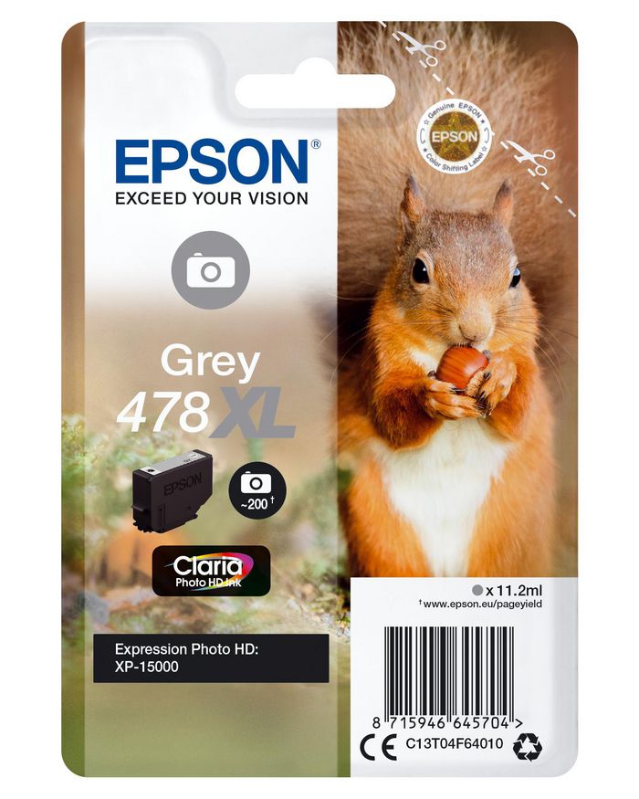 Epson Squirrel Singlepack Grey 478Xl Claria Photo Hd Ink - W128283606