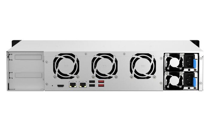 QNAP 2U 8-bay short depth 12" rackmount NAS, Intel® Celeron® N5095 quad-core, 8 GB onboard not expandable, 8 x 3.5"/2.5" SATA 6Gb/s drive bays, 2 x 2.5GbE, 1 x HDMI 1.4b, 1 x PCIe Gen3 x2 slot, 2 x USB 3.2 Gen2 Type-A + 2 x USB 2.0, 2 x 300W redundant PSU - W128284698