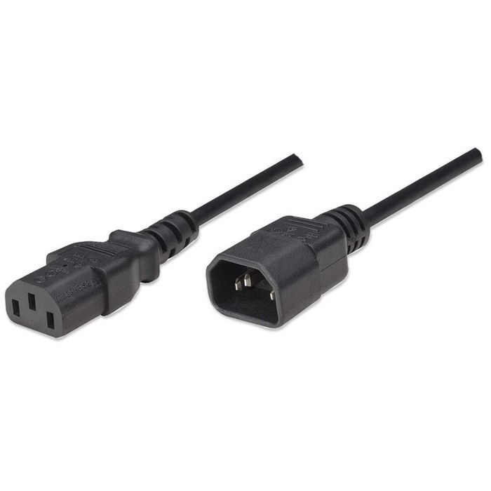 Manhattan Power Cord/Cable, C14 Male To C13 Female (Kettle Lead), Monitor To Cpu, 1.8M, 10A, Black, Lifetime Warranty, Polybag - W128254979