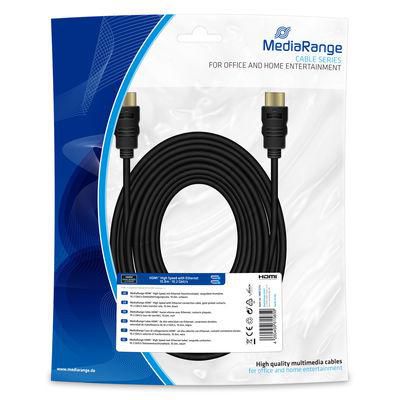 MediaRange Hdmi High Speed With Ethernet Connection Cable, Gold-Plated Contacts, 10.2 Gbit/S Data Transfer Rate, 10.0M, Black - W128288492