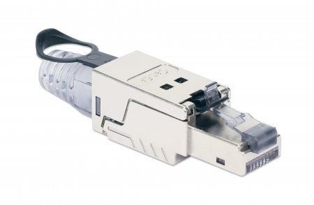 Intellinet Cat6A 10G Shielded Toolless Rj45 Modular Field Termination Plug With Pull-Ring Release, For Easy And Quick High-Quality Cable Assembly In The Field, Stp, For Solid & Stranded Wire, Gold-Plated Contacts, Metal Housing - W128290467