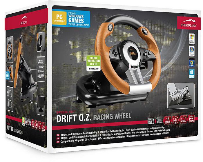 Speed-Link Drift O.Z. Black, Grey, Orange Usb Steering Wheel + Pedals Analogue / Digital Pc - W128298529