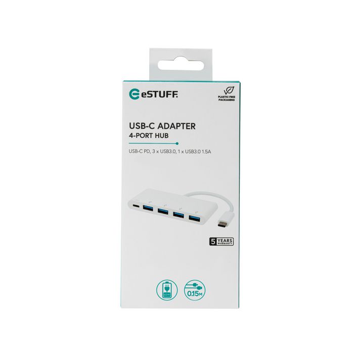 eSTUFF USB-C to USB 3.0 x 4 Charging Hub - W124649404