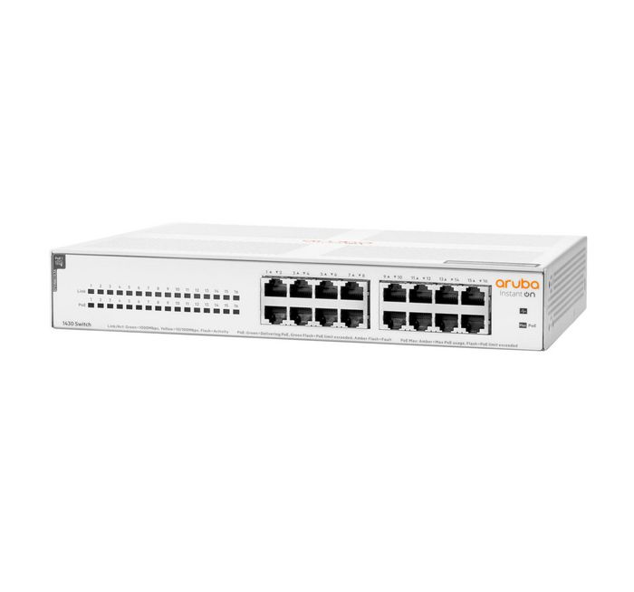 Hewlett Packard Enterprise Aruba Instant On 1430 16G Class4 Poe 124W Unmanaged L2 Gigabit Ethernet (10/100/1000) Power Over Ethernet (Poe) 1U White - W128309414