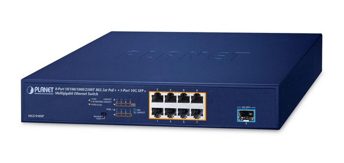 Planet 8-Port 10/100/1000/2500T 802.3at PoE + 1-Port 10G SFP+ Multigigabit Ethernet Switch - W128312454