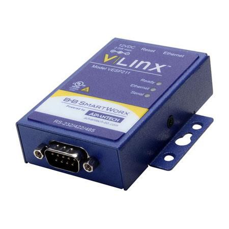Advantech Serial Device Server, One ETH to One DB9 M RS-232/422/485, AC Adapter - W128312550