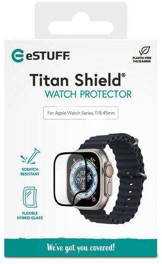 eSTUFF Titan Shield Flexible Hybrid Glass Screen Protector for Apple Watch Series 7/8 41mm - Clear/Black - W127249571