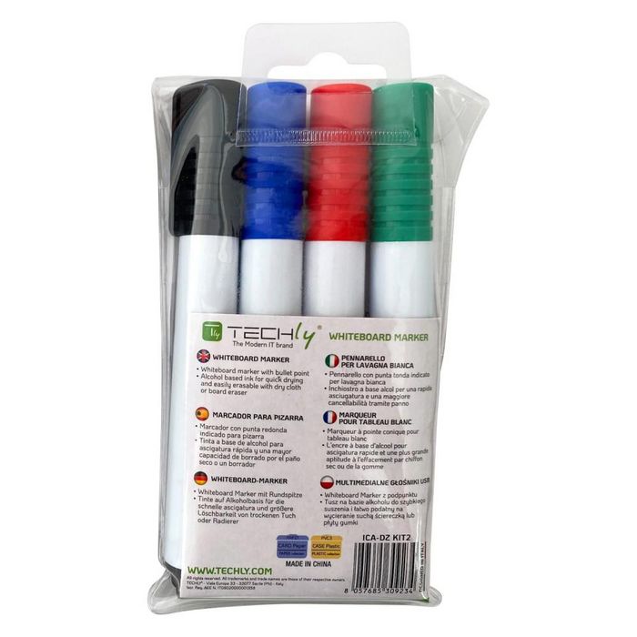 Techly KIT 4 MARKERS WHITEBOARD, RED BLACK BLUE GREEN - W128318824