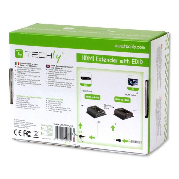 Techly 1080P HDMI EXTENDER OVER CAT6 POE & EDID - UP TO 40M - W128319319