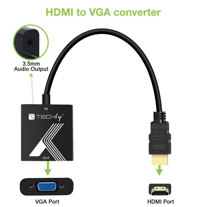 Techly CABLE CONVERTER ADAPTER HDMI™ TO VGA WITH AUDIO JACK - W128319386