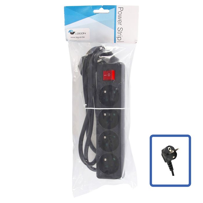 LOGON PROFESSIONAL 4-WAY POWER STRIP: BLACK - ON/OFF SWITCH - 1.5M CABLE - W128317402