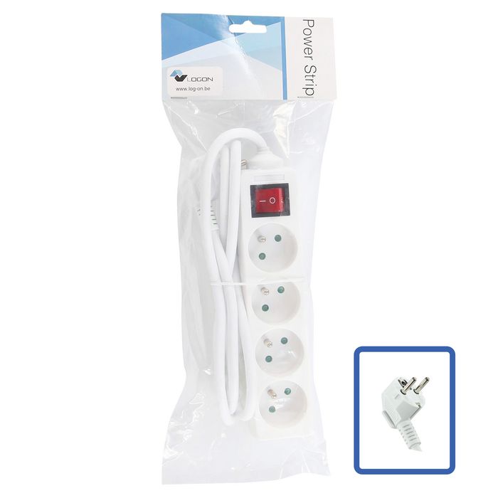 LOGON PROFESSIONAL 4-WAY POWER STRIP: WHITE - ON/OFF SWITCH - 1.5M CABLE - W128317407