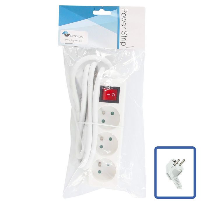 LOGON PROFESSIONAL 3-WAY POWER STRIP: WHITE - ON/OFF SWITCH - 1.5M CABLE - W128317315