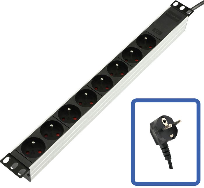 Lanview Lanview 19'' rack mount power strip, 1U, 1,5m, 10A with 8 x French Type E Schuko socket - W128318536