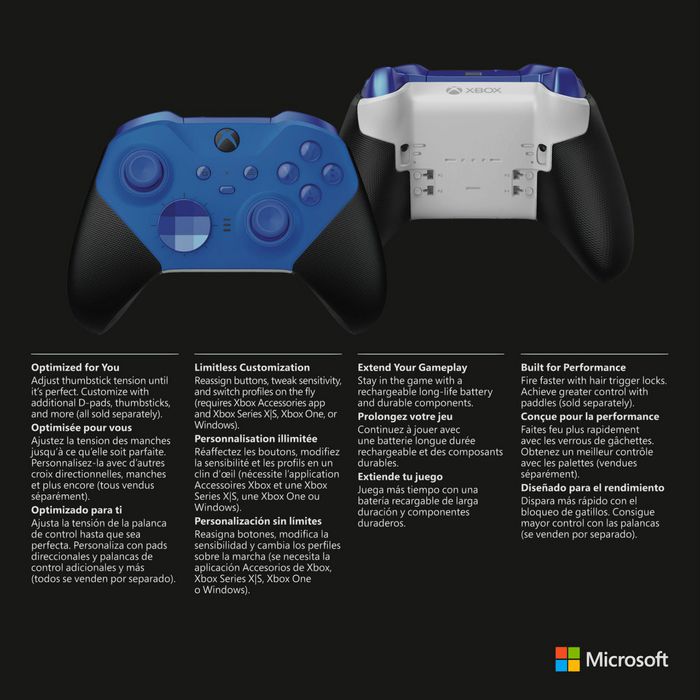 Microsoft Xbox Elite Series 2 - Core Black, Blue Bluetooth/Usb Gamepad Analogue / Digital Pc, Xbox One, Xbox One S, Xbox One X, Xbox Series S, Xbox Series X - W128329806