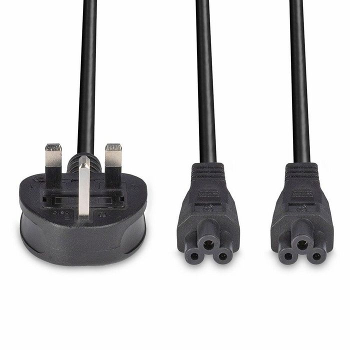 Lindy 2.5M Uk 3 Pin Plug To Iec 2 X C5 Splitter Extension Cable, Black - W128370876