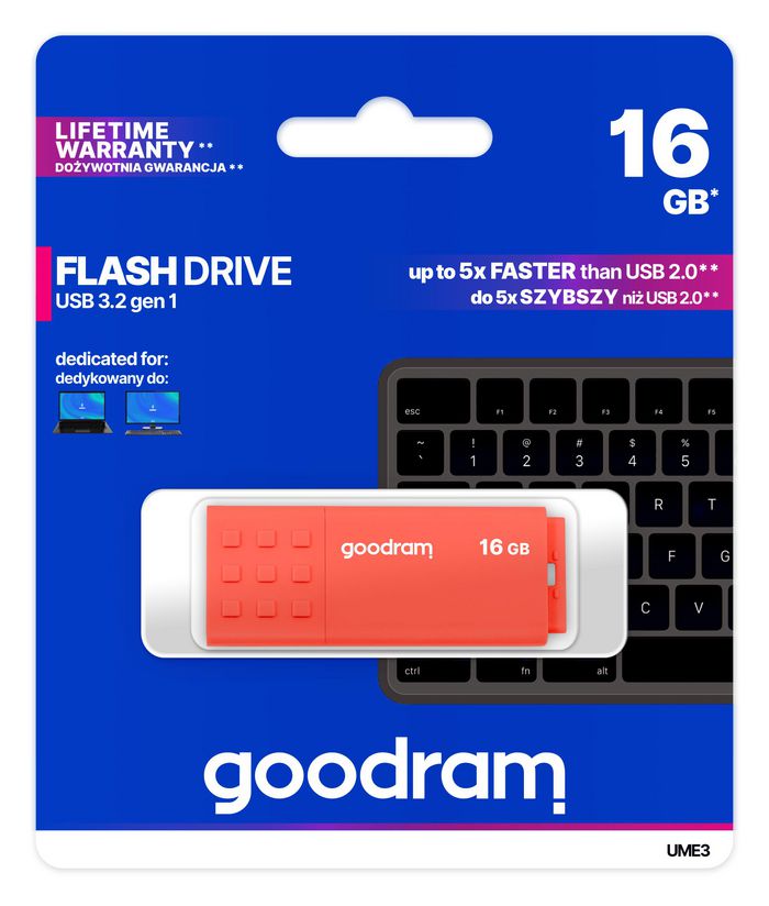 Goodram Ume3 Usb Flash Drive 16 Gb Usb Type-A 3.2 Gen 1 (3.1 Gen 1) Orange - W128329909