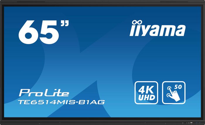iiyama 65" iiWare11 , Android 13, 50-Points PureTouch IR+ with zero bonding, 3840x2160, UHD VA panel, Multi-Screen Display supported, Metal Housing, Fan-less, Speakers 2x 8W + 2x 18W front and up facing, Microphone Array 8x, HDMI 4x, HDMI-out, USB-C 2x up to 100W PD full function, Audio mini-jack and Optical Out (S/PDIF), USB and USB-C Touch Interface, 435cd/m², Landscape mode, Media Play USB Ports, Anti-Glare glass, Matt polished surface, Ultra smooth writing, LAN 2x (for Android/internet), RS232C,  Integrated iiWare (Note, WPS Office, ScreenSharePro, file- and web browser), Incl. WiFi/Bluetooth Module, VESA 600x400 (mount not included), Slot for optional PC (OPC) - W128381382
