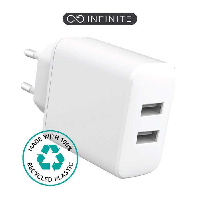 eSTUFF INFINITE USB-A Charger EU 24W - White - 100% Recycled Plastic - W128189072