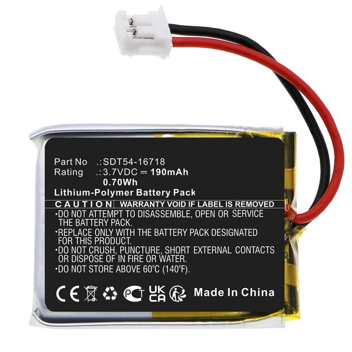 CoreParts Battery for Sportdog Communication 0.70Wh Li-Polymer 3.7V 190mAh Black for No Bark Collar SBC-10, SDT54-16683, SDT54-16684, YardTrainer YT-100 Collar, YardTrainer YT-100S Collar - W128436622
