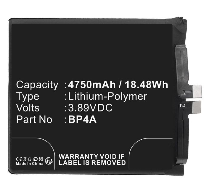 CoreParts Battery for Xiaomi Mobile, SmartPhone 18.48Wh Li-Polymer 3.89V 4750mAh Black for 12S Ultra, 2203121C, Mi 12S Ultra 5G - W128436701