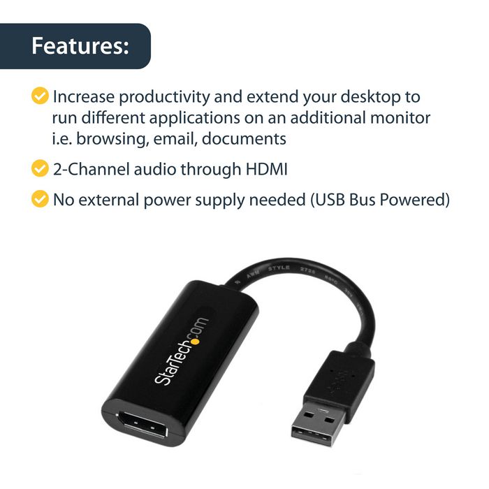 StarTech.com Adaptateur USB vers HDMI - Carte graphique externe - USB 3.0 -  Slim - 1080p - Adaptateur multi-écrans - Câble adaptateur - Conformité TAA  - USB type A mâle pour HDMI