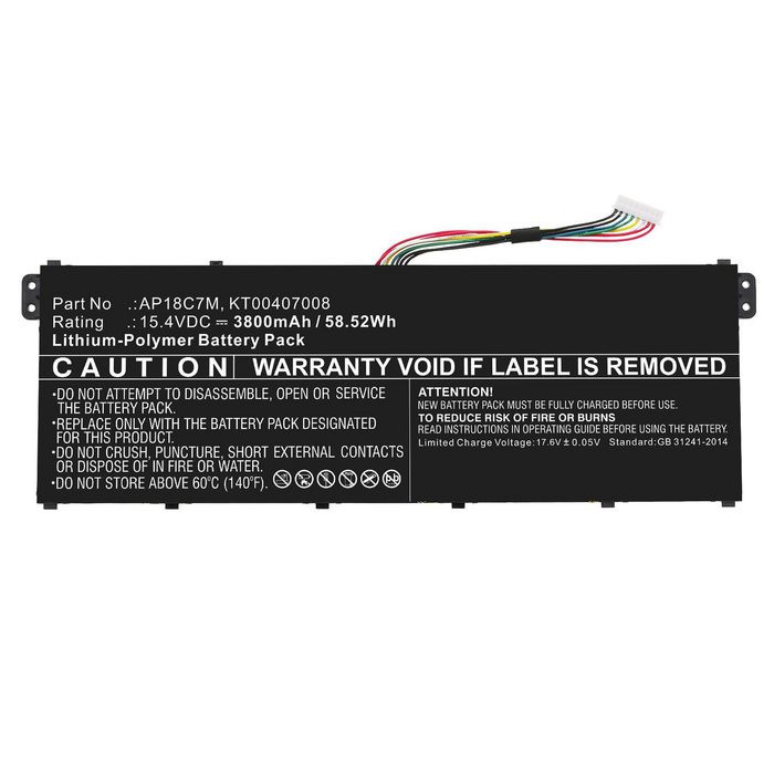 CoreParts Battery for Acer Notebook, Laptop 58.52Wh 15.4V 3800mAh for Swift 5 SF514-54GT-595G,TravelMate Spin P4 TMP414RN-51-72QA,  3 SF316-51-77LN, ConceptD 3 Ezel CC315-72P-77NA, ConceptD 3 Ezel CC315-72P-74BY, 5 SF514-54GT-73S8,Swift3 SF313-52-54TJ, 5 SF514-55GT-580G, 3 SF313-52-502K, X SFX16-52G-712R, 3 SF313-53-59VL, Spin 5 SP513-54N-56EJ, 5 SF514-54T-50P5,Spin 5 SP513-54N-79EY, 5 SF514-55T-50U5, 3 SF313-52-56D1, Spin 3 SF313-53-59AL,ConceptD 3 CN316-73G-757Z, 5 SF514-54T-70V6, 5 SF514-55TA-7494, Spin 5 SP513-55N-58ZN, 5 SF514-54GT-72F1, 5 SF514-55T-73MJ, 3 SF313-53G-76K5, 5 SF514-54T-50R8, 5 SF514-54T-744Z - W128440526