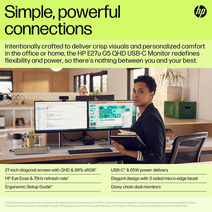 HP E27U G5 Computer Monitor 68.6 Cm (27") 2560 X 1440 Pixels Quad Hd Lcd Black - W128443332