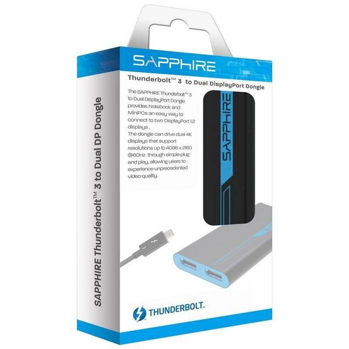 Sapphire Video Cable Adapter 0.265 M Thunderbolt 3 2 X Displayport Blue, Grey - W128443635