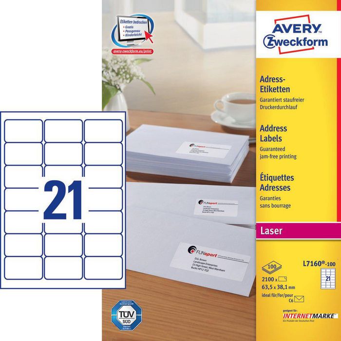 Avery Self-Adhesive Label Rounded Rectangle Permanent White 2100 Pc(S) - W128443706