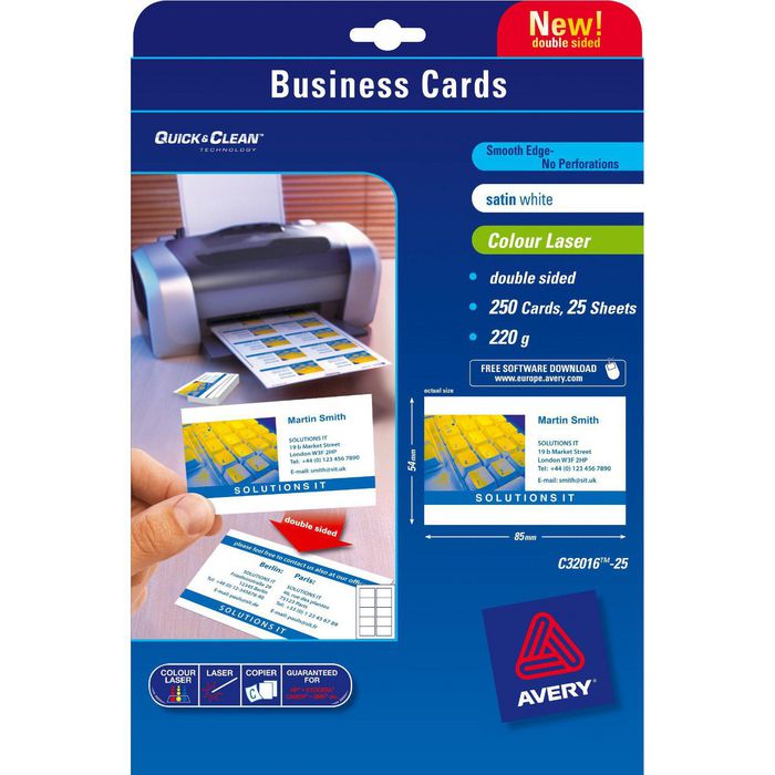 Avery Quick&Clean 85 X 54 Mm (X25) Business Card 250 Pc(S) - W128443817