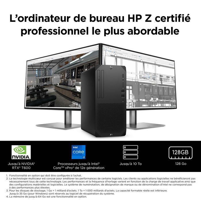 HP Z1 G9 i7-12700 Tower Intel® Core™ i7 16 Go DDR5-SDRAM 512 Go SSD Windows 11 Pro Station de travail Noir - W128444174