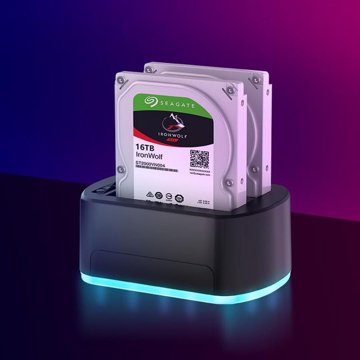 CoreParts USB3.0 dual bay HDD clone docking station with RGB gaming design. With Cloner and Docking Function - W128445317