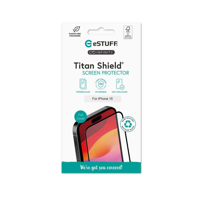 eSTUFF INFINITE Titan Shield Screen Protector for iPhone 15 – Full Cover - W128339268