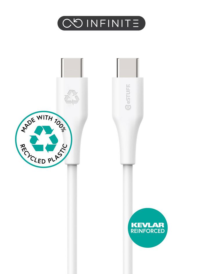 eSTUFF INFINITE Super Soft USB-C to USB-C Cable 0.5m White - 100% Recycled Plastic - W128227487