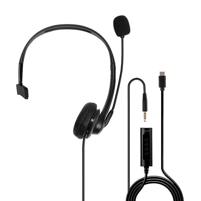 Lindy 3.5mm & USB Type C Monaural Wired Headset with In-Line Control - W128456564