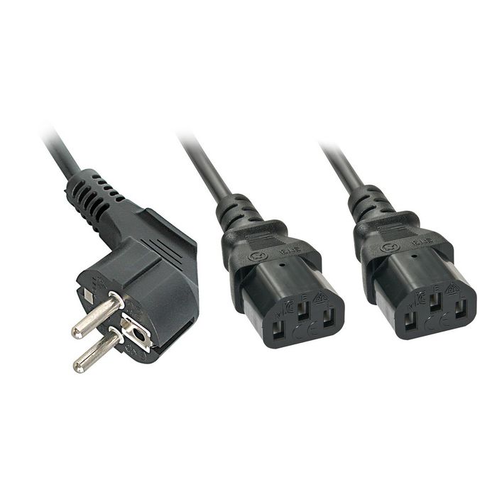 Lindy 2m Schuko to 2x C13 Mains Cable, lead free - W128456573