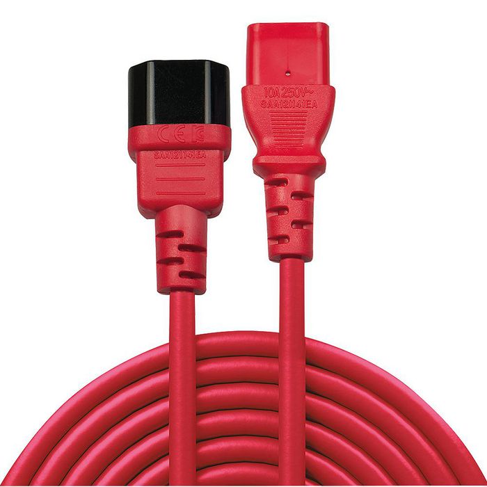 Lindy 2m C14 to C13 Mains Extension Cable, lead free, red - W128456606