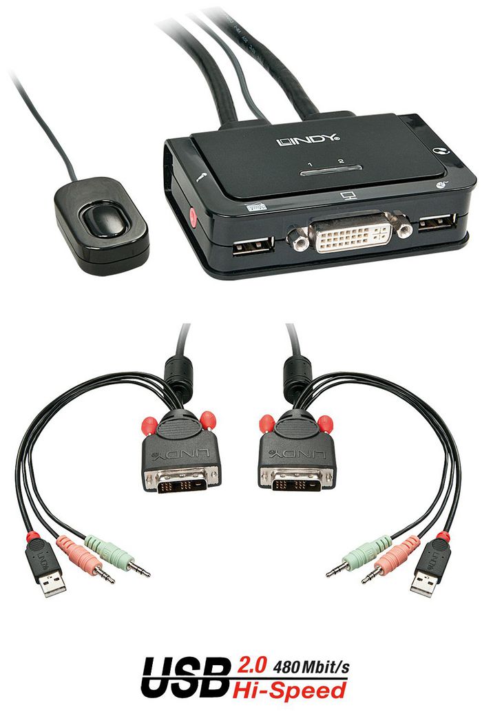 Lindy 2 Port DVI-D Single Link, USB 2.0 & Audio Cable KVM Switch - W128456974